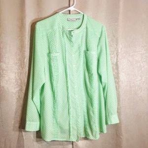 Katy Che mint green polkadot button up blouse